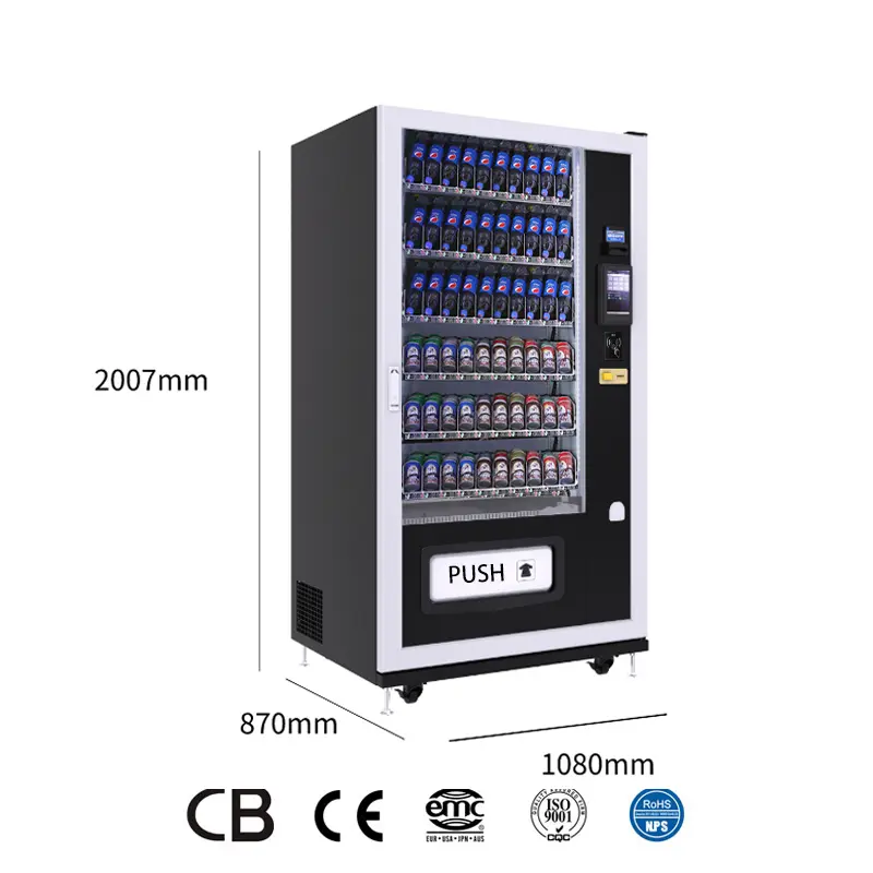 Máy bán hàng tự động với màn hình cảm ứng và thanh toán dùng tiền mặt hoặc quét mã QR